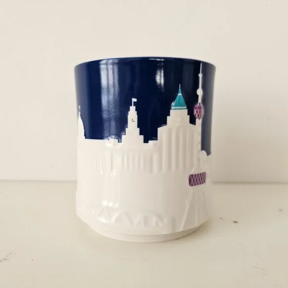 NIB STARBUCKS Shanghai Skyline Relief 3D White Blue Coffee Mug Cup 16floz/473ml - Picture 3 of 9